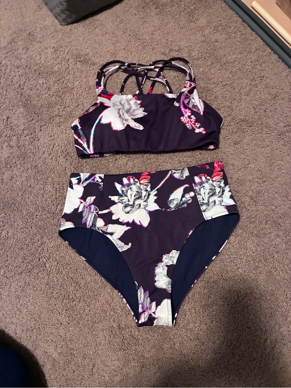 Athleta Floral High-Waist Bikini Set in Plum